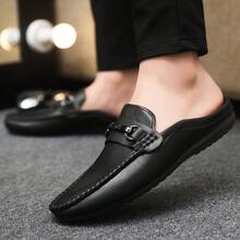Slip-On Loafers, Backless Design Loafers, Slip-On & Off Convenience, European & American , Anti-Slip Driving Shoes, Comfortable Men's Loafers - Black - View 5
