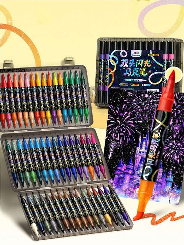 12 piezas de marcadores de doble punta de color suave con brillo, aptos para pintura artística, dibujo y diseño de graffiti