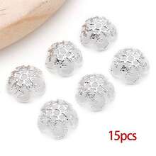 15个18K镀金花朵珠帽，精美镂空黄铜珠帽，适用于DIY工艺品，如耳环、手链、项链等珠宝工艺品。 - 彩色 - 查看 11