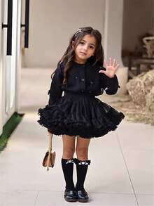 Girls' Princess Black Dress, Girls' Tutu Ballet Skirt, Cute Princess Dress, Girls' Ballet Tutu Dress, Shiny Birthday Party Dress, Girls Clothing, Children Apparel - Black - View 5
