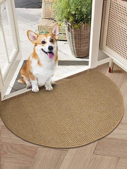 1件北欧风棕色仿黄麻水洗棉质门垫，半圆形暖色调大地色系入口地毯，室内/室外通用，实用走廊卧室豪华家居装饰地毯，易于清洁的入口门垫