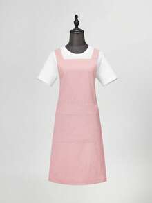 1pc Waterproof & Oil-Resistant Apron With Large Pocket, Polyester Anti-Stain Kitchen Apron With Adjustable Crossback Straps, Waterproof & Splash-Proof, Suitable For Cooking, Home, Restaurant, Crafts, Garden, BBQ, School, Cafe, Unisex, Holiday Gift (Pink) - Pink - View 6