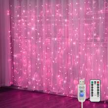 1pc 100/200/300 LED Curtain Lights With 8 Modes, USB Powered, With Remote Control, Fairy Light Strings Perfect For Weddings, Christmas And Holiday Home Decor, Bedroom Decor, Garden, LED, Lights, Home Decor, Bedroom Decor - 粉色 - 查看 10