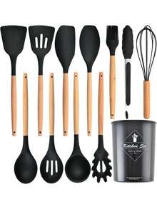 Juego de 12 piezas de utensilios de cocina - Utensilios de cocina antiadherentes, resistentes al calor, herramientas de cocina, juego de herramientas de mezcla - Multicolor - Ver 1