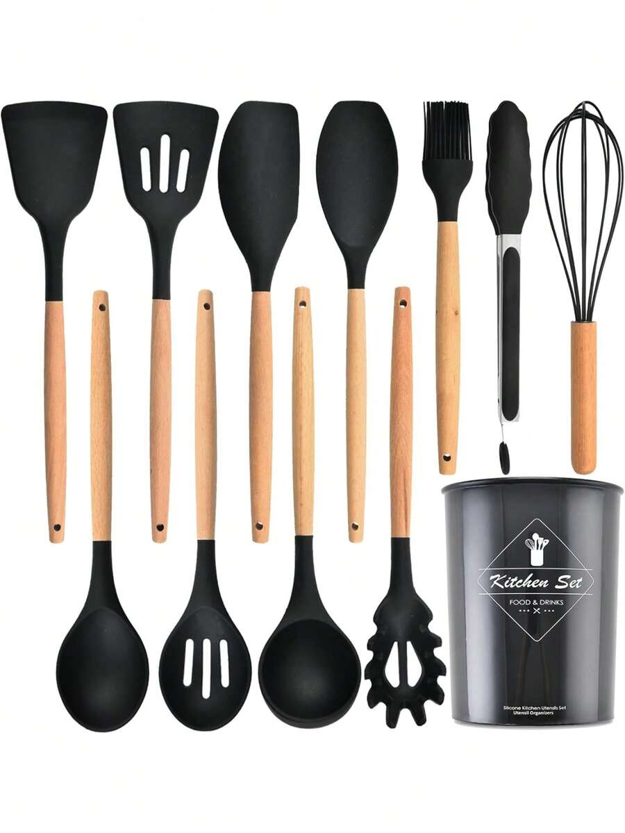 Juego de 12 piezas de utensilios de cocina - Utensilios de cocina antiadherentes, resistentes al calor, herramientas de cocina, juego de herramientas de mezcla - Multicolor - Ver 1