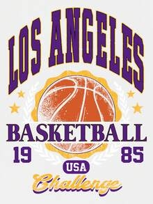 Tween Boy Cartoon Basketball And Letter Print Crew Neck T-Shirts Summer Boy's Csual Tee Soft Tops,1pc Boys Crew Neck Oversize T-Shirt, Retro Los Angeles Basketball Graphic Print, Soft & Cozy Fabricideal For Daily Play, Casual Outings, And Sporty Spring/Summer Gatherings.