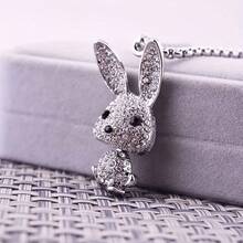 Shiny Artificial Crystal Rabbit Pendant, Cute Animal Shape Rabbit Necklace, Gift For - [bạc] - Xem 7