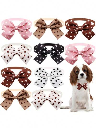 6pcs Heart-Shaped Polka Dot Bow Tie Suitable For Small And Medium-Sized Dogs And Cats, Perfect For Valentine's Day Wedding Photos, With Random Styles