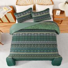 WONGS BEDDING Boho Quilt Twin Full Queen King Size, 3 Pieces Purple Blue Bohemian Light Weight Microfiber Bed Decor Bedspread for All Season - Verde - Ver 3
