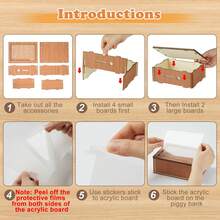 1pc Brown Wooden DIY Piggy Bank, Decorative Pattern, Savings Goal Coin Bank, Reusable Cash Vault With Pen, Assemble, Save Money, Home Decor, Desktop Accessory, Coin Storage Box, Savings Investment Item For Holidays, Perfect Gift For Christmas And Mother's Day - Multicolor - View 6