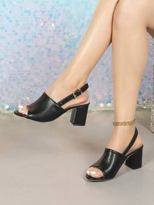 Sandales à talons hauts d'été pour femmes, chaussures noires printemps/été, chaussures élégantes pour femmes, sandales à talons hauts sexy et à la mode, sandales à bout ouvert, talons hauts noir pur, sandales à bout rond, sandales à talons blocs pour femmes, chaussures de mariage et de mariée, chaussures à talons épais, chaussures noires, sandales pour femmes, chaussures noires pour femmes, sandales à boucle monobloc, sandales affinantes pour femmes, sandales à talons pour rendez-vous, fête, soirée, port extérieur, couleur unie, vacances, talons mi-épais, chaussures minimalistes pour femmes - Noir - Voir 3