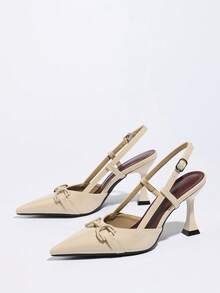 2026 New Metal Buckle Non-Fatiguing Red Sole Cloth Women's High Heel Pumps, Thin Heel Pointed Toe Asymmetric Heel Elastic Back Closed Toe Sandals, Elegant Women's High Heels - Apricot - View 6