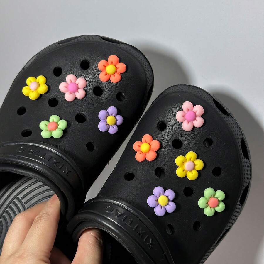 10pcs Colorful Flower Shoe Decoration Charms For Girls Clog, Cute Shoe Pins For Sandals Accessories Party Gifts - Multicolor - View 1