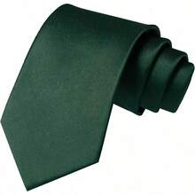 1PC Men's Solid Color Dark Green Striped Textured Lightweight Hand-Tie Tie Suitable For Business, Weddings, Everyday Wear, And School Attire - Dark Green - View 2