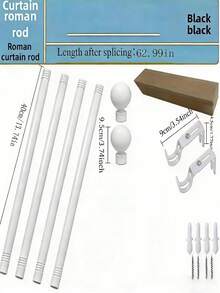 1pc Black/White Stainless Steel Combination Curtain Rod, Suitable For Bathroom Shower Curtain, Bedroom And Living Room Window Curtain, Roman Blind - Multicolor - View 11