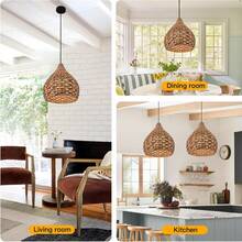 藤编吊灯 - 波西米亚风格吊灯，编织吊灯，可调节藤编灯，吸顶吊灯，房间照明，民宿装饰，适用于厨房岛台、走廊、卧室、餐桌、客厅 - E26灯座（不含灯泡）