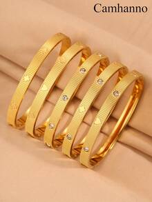 Camhanno 1/5 chiếc vòng tay nữ bằng thép không gỉ mạ vàng tinh tế và thời trang, phụ kiện đeo nhiều lớp đa năng và sang trọng. - Nhiều màu - Xem 2