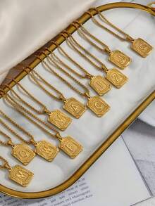 MECYLIFE 1pc Bestselling Stainless Steel Letter Pendant Necklace, Versatile Layered Wear Letter Jewelry Personalized Name Necklace For Women - Yellow Gold - View 4