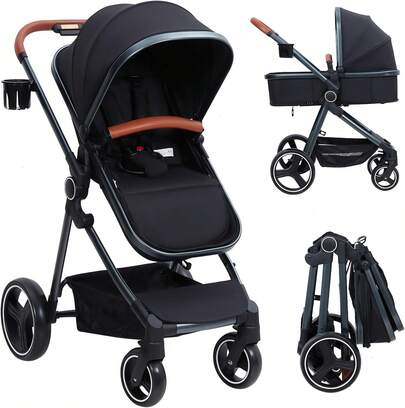 Dragonpad 2-In-1 Baby Stroller With Moses Basket For Infants And Newborns Aged 0 To 36 Months, Lightweight Foldable Travel Strollers With Umbrella, Compact Strollers With Reversible Seats For Toddlers