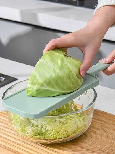 1 pieza Rebanador de verduras de gran capacidad con forma ovalada plana, mango antideslizante y cuchilla de acero inoxidable, para cortar rápidamente el repollo, adecuado para reuniones familiares, cocina diaria, elaboración de kimchi y ensaladas de verano