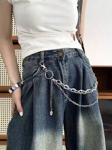 1pc Personalized Metal Belt Decorative Chain Pants Accessory, Unique Cross And Skull Pendant Design, A Must-Have For Fashionable Street, Hip-Hop, And Punk Styles, Suitable For Parties, Music Festivals, Street Events, And Other Occasions, Showcasing Extraordinary Individuality And Confident Charm. - متعدد الألوان - مشاهدة 3