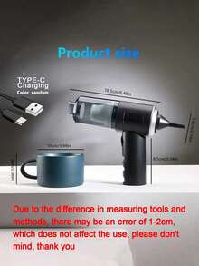 便携式手持车载吸尘器，强吸力，无线设计，干湿两用，配备多种吸嘴，适用于清洁汽车、家居、办公室、宠物，1800mAh电池，车载配件 - 經典黑 - 查看 5