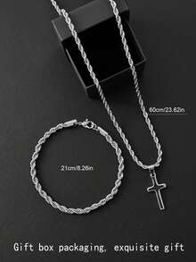 Bộ 2 món bằng thép không gỉ kiểu dáng tối giản gồm vòng tay dây xoắn và dây chuyền mặt dây chuyền hình thánh giá dây xoắn, bộ quà tặng thanh lịch dành cho bạn bè và gia đình, phù hợp cho các bữa tiệc và đeo hàng ngày. - Vòng cổ mặt dây chuyền hình chữ thập xoắn - Xem 14