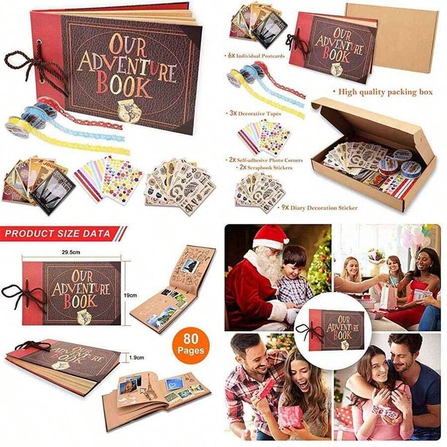 DOXUNGOO Nuestro libro de aventuras lbum de fotos lbum de recortes hecho a mano lbum de recortes de bricolaje expandible 80 pginas con kit de accesorios Maravilloso regalo para la Aniversario - como se muestra en la figura - Ver 1