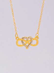 1 pieza Collar con colgante de corazón infinito incrustado con rhinestones, collar de mujer Mobius de amor eterno - Dorado - Ver 2