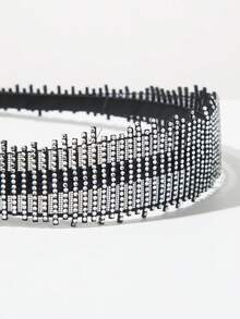 1 pièce Bandeau fin en tissu noir, décoration minimaliste avec strass brillants, accessoire de coiffure élégant pour dame, accessoire capillaire polyvalent pour usage quotidien, été, vacances, voyage - Blanc - Voir 3
