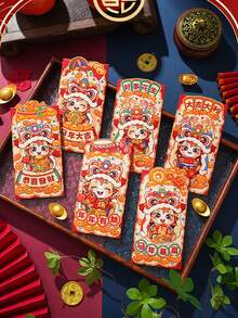 6Pcs/Set 2026 Horse Year Creative Cartoon Red Envelopes Chinese New Year Lucky Money Packets Festive Spring Festival Gifts For Party Celebrations - Đỏ - Xem 2