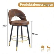 Tabouret de bar pivotant 360° - Revêtement technologique brun respirant et confortable - Siège rembourré, adapté à la cuisine, salle à manger, bar ou terrasse - Vendu par pack de 2 - Marron + Noir + Tissu + Métal + Lot de 2 - Voir 5