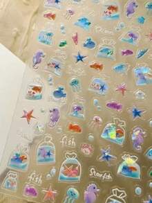 1片新款果冻贝壳美人鱼和海星可爱韩版美甲贴纸，美甲贴片，美甲配件，美甲装饰 - 彩色 - 查看 5