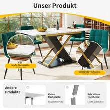 Extendable Dining Table (120-160 X 80cm), Kitchen/Living Room Table, Extendable Dining Table (Extends Up To 160cm Via An Integrated Insert Plate), Dining Table With Gold-Tone Crossed Legs - Black - View 2
