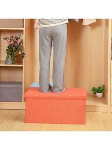 1pc Foldable Linen Storage Ottoman, Large Capacity, Suitable For Shoe Changing Or Sofa Bench, Multi-Functional Storage Stool