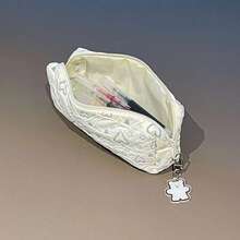 1pc Heart-Shaped Puff High-Quality Pencil Case, Exam-Dedicated Stationery Box, Cute Minimalist Japanese Style Pen Bag - Multicolor - View 5