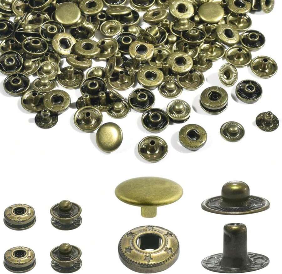 50Sets Snap Button Kit, 12mm Leather Snaps Fasteners, Metal Button Press Studs For Fabric Leather Bag Clothes Jackets Bracelets DIY For Sewing Accessories (Bronze) - ColorH - 查看 1