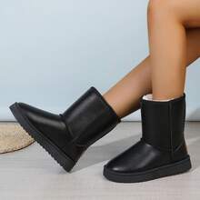 1 Pair Thick Plush Tall Boots, Thick Sole Versatile Women Slip-On Mid-Calf Boots - Multicolor - View 6