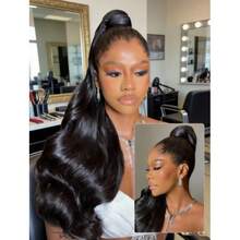 ZHENDEFA 360° Lace Front Wig With Hidden Straps, 100% Human Hair, Pre-Plucked, 12A Grade Brazilian Virgin Hair, With Drawstring, 200% Density, High Definition Transparent Lace Wig, For Women - SNatural - View 2