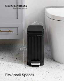2.6 Gallon Slim Bathroom Trash Can With Soft Close Lid, 10L Stainless Steel Garbage Can With Removable Liner Bucket, For Narrow Spaces,Bathroom, Bedroom (Silver) - 黑的 - 查看 2