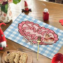 1件/4件装情人节涤纶装饰餐垫，心形气球汽车图案，防污，适合家居、餐厅、餐桌装饰、乔迁、生日礼物 - 彩色 - 查看 8