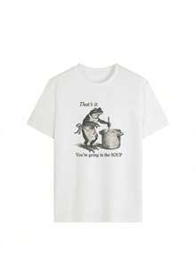 Women's Summer Frog Print Casual Simple Loose Everyday Street Style Round Neck Short Sleeve T-Shirt - White - View 2