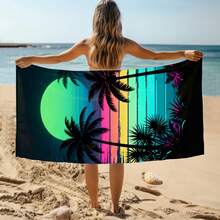 1条椰树日落条纹沙滩巾，超柔软超细纤维特大号沙滩毯，高吸水性浴巾，适合旅行、游泳池、潜水、冲浪、瑜伽、露营，多种尺寸可选，沙滩用品浴室装饰 - 彩色 - 查看 8