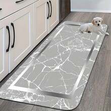 Or  Marble Pattern - Soft Adhesive Backing (Suitable For &), Machine-Washable Rectangular Mat, Modern // Marble - Lightweight Polyester (15.75x23.62inch/19.69x31.5inch/17.72x47.24inch) - White - View 9
