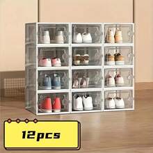 6/12/24pcs Thick Transparent Shoe Boxes With Lids, Foldable & Stackable Plastic Shoe Rack Organizer - Waterproof, Space-Saving, Suitable For All Footwear - Perfect For Entryways, Bedrooms, Homes, Dormitories - 白色 - 查看 2