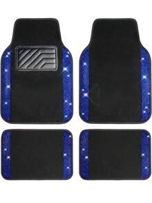 Juego de alfombrillas de coche con diamantes brillantes: Disponible en 5 piezas (alfombrillas + funda para volante), 4 piezas (alfombrillas completas del coche) o 1 pieza (funda para volante). Rhinestones brillantes, resistente al agua y antideslizante, adecuado para sedanes, SUV y - Estilo A - Ver 21