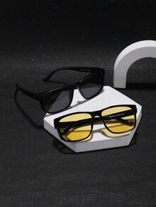 2 PCS Men's Square Fashion Glasses Classic Black Polycarbonate Frame Lightweight Suitable For Daily Driving With Glasses Box - Multicolor - View 7