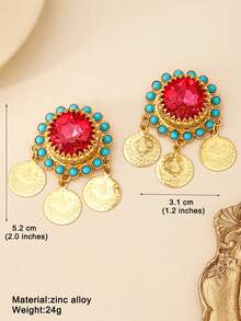 2pcs Fashion Fringed Gold Coin Brooch, Featuring Three-Dimensional Rhinestones And Imitation Turquoise Decorations. Suitable For The Middle East Region (Saudi Arabia, Kuwait). Suitable For Women To Wear On A Daily Basis, During Festivals, Or At Wedding Occasions. - Brooch - View 6