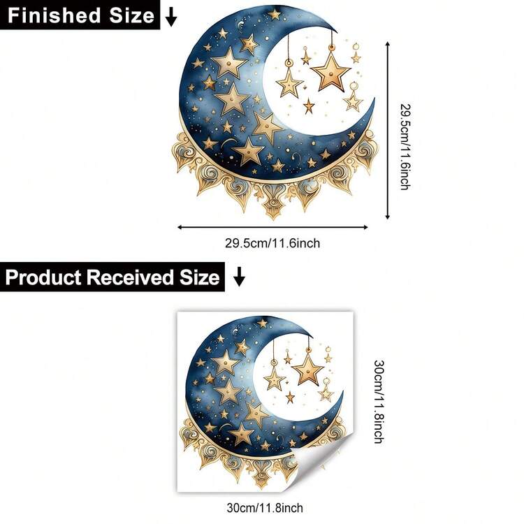 1 st akvarell natthimmel stjärna måne väggdekal, 3D stereo vattentät fettsäker PVC väggdekal, lämplig för Ramadan, sovrum, kök, vardagsrum - Multifärgad - Visa 4