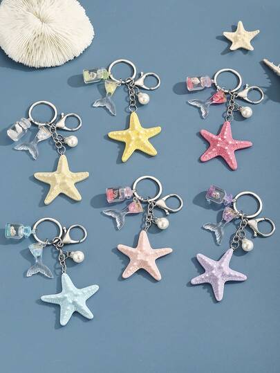 1pc DIY Handmade Glow-In-The-Dark Driftwood Bottle, Starfish Keychain, Mermaid Tail Keychain Pendant, Creative Gift For Lover, Friend, Girlfriend, Holiday, Festival, Mobile Phone, Car Accessories, Party Favor